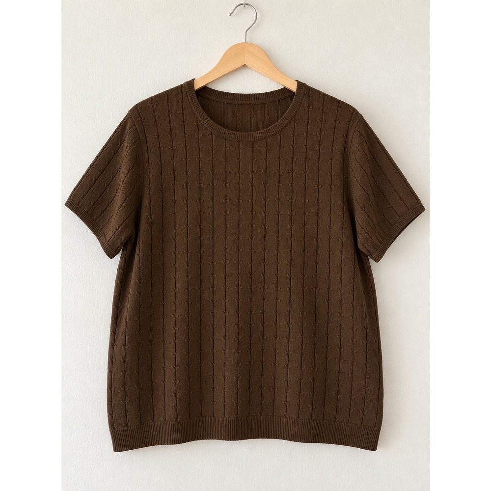 Alfred Dunner Sweater Short Sleeve Cable Knit Crew Neck Brown Womens Plus 3X
